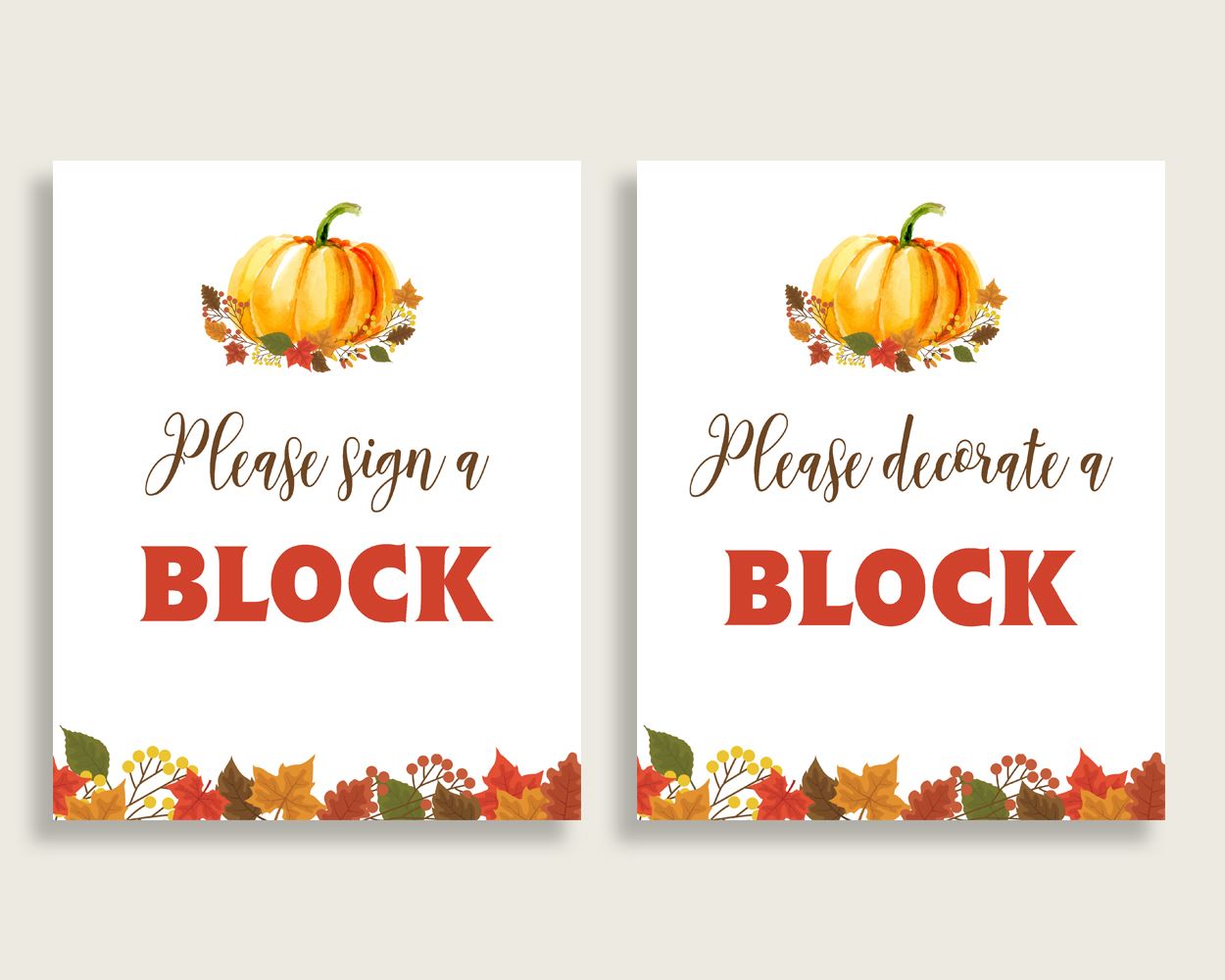 Sign A Block Baby Shower Decorate A Block Fall Pumpkin Baby Shower Sign A Block Baby Shower Fall Pumpkin Decorate A Block Orange Brown BPK3D - Digital Product