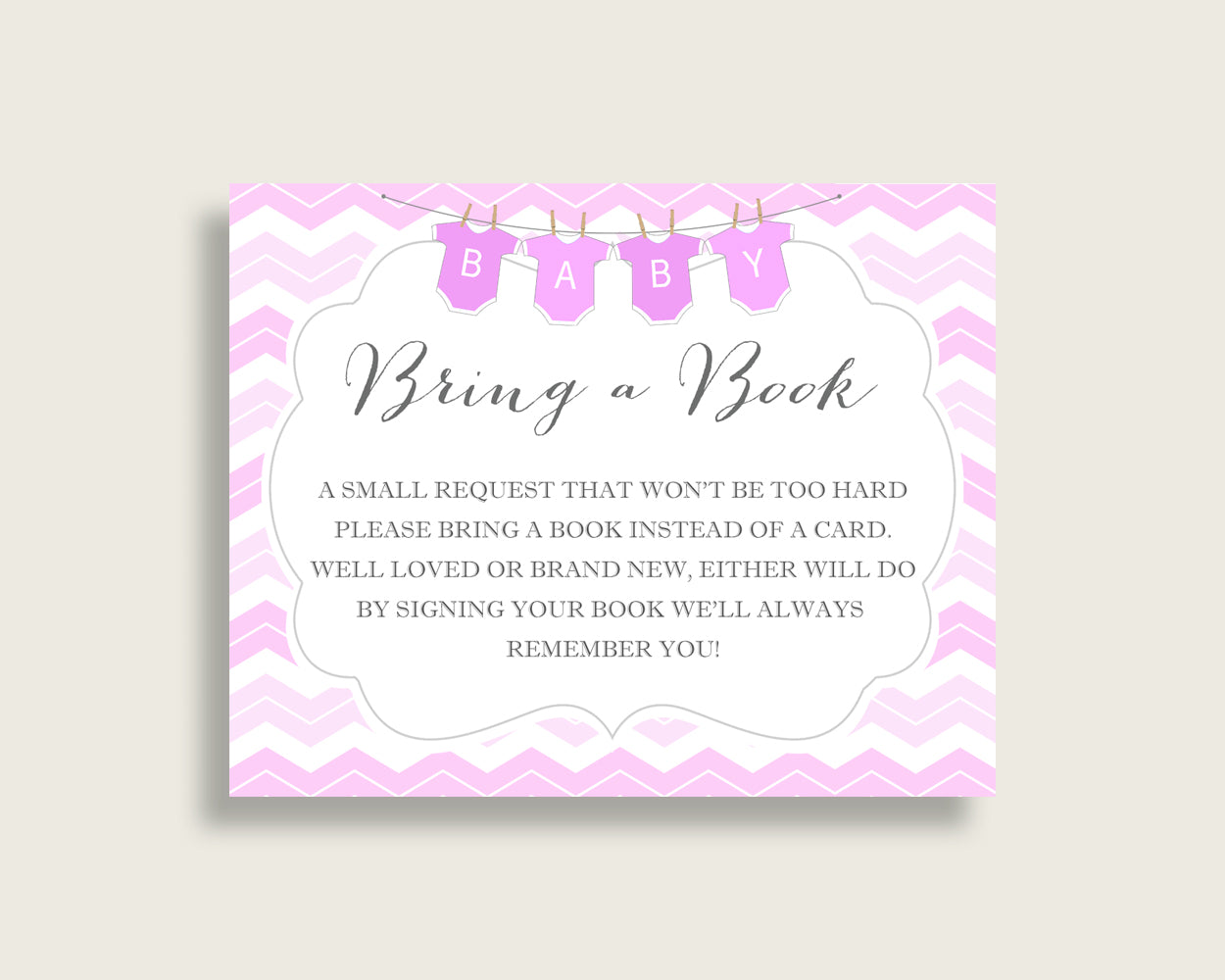 Chevron Baby Shower Bring A Book Insert Printable, Girl Pink White Book Request, Chevron Books For Baby, Book Instead Of Card, Popular cp001
