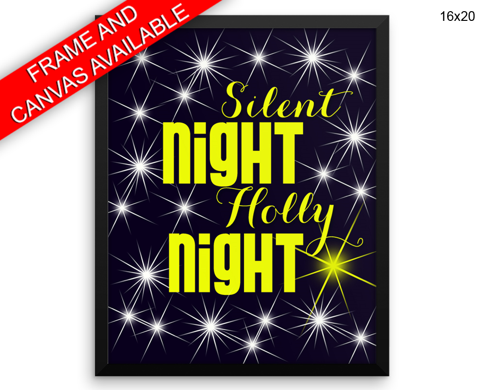 Silent Night Holly Night Print, Beautiful Wall Art with Frame and Canvas options available Decor