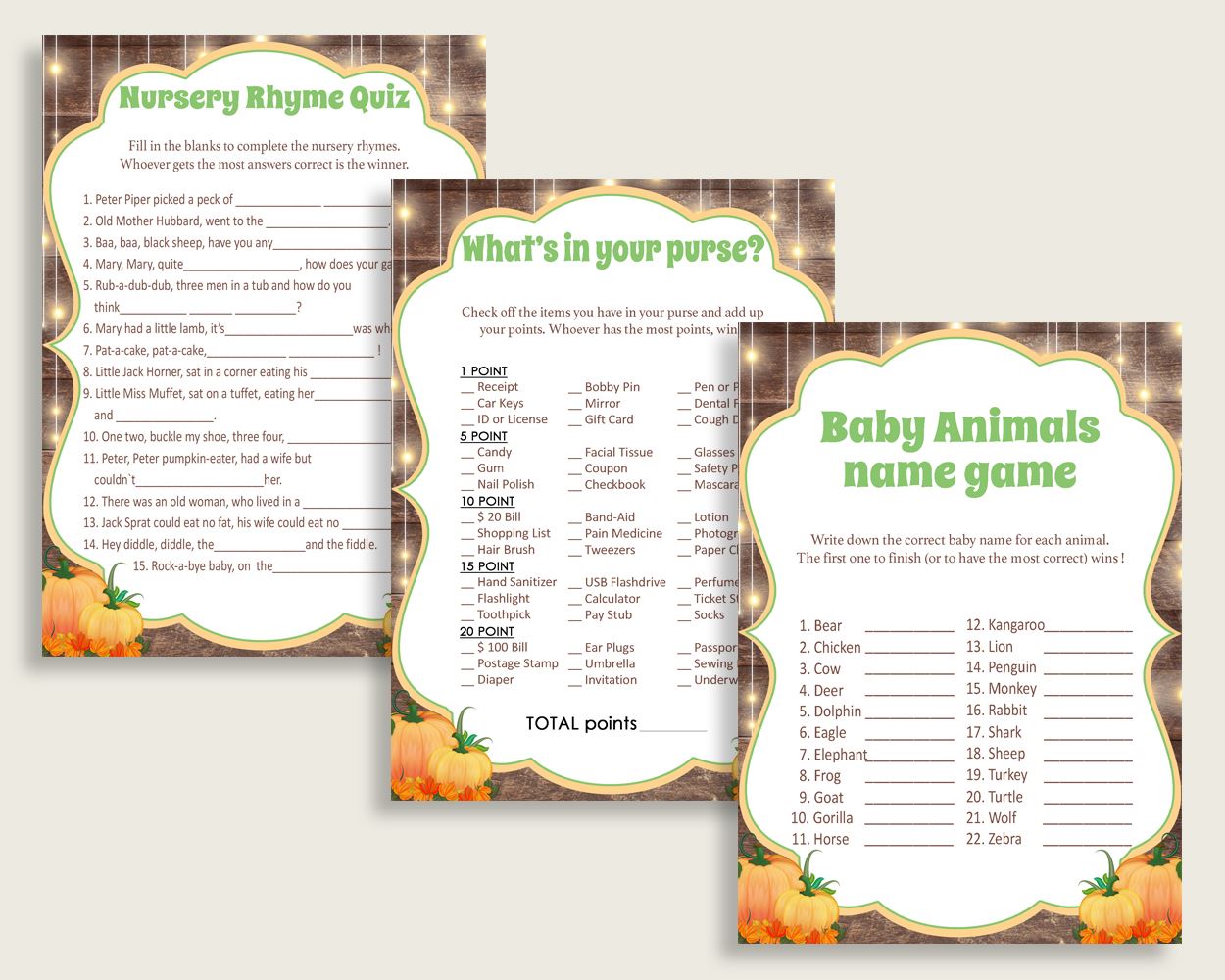 Games Baby Shower Games Autumn Baby Shower Games Baby Shower Autumn Games Brown Orange party décor customizable files party stuff 0QDR3 - Digital Product
