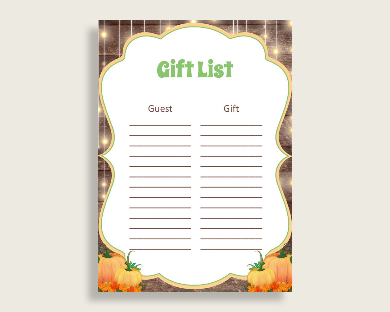 Gift List Baby Shower Gift List Autumn Baby Shower Gift List Baby Shower Autumn Gift List Brown Orange prints printable files 0QDR3 - Digital Product