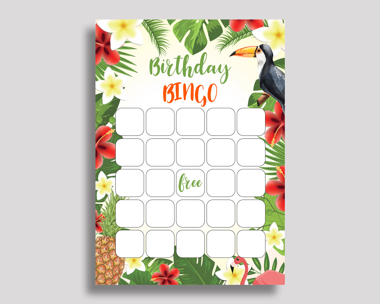 Birthday Game Tropical Gift Bingo Tropical Birthday Bingo Green Yellow Party Activity Boy Girl 8LFM8