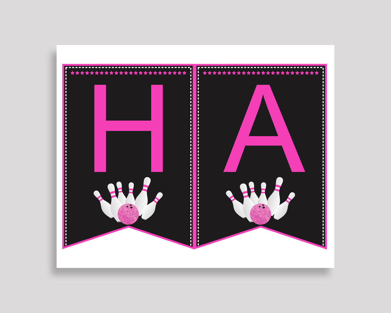 Bowling Happy Birthday Banner, Bowling Birthday Party Banner, Printable Pink Black Banner Letters for Girl, WYP5V