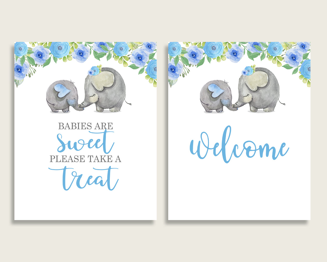 Elephant Blue Baby Shower Boy Table Signs Printable, Blue Gray Party Table Decor, Favors, Food, Drink, Treat, Guest Book, Instant ebl01