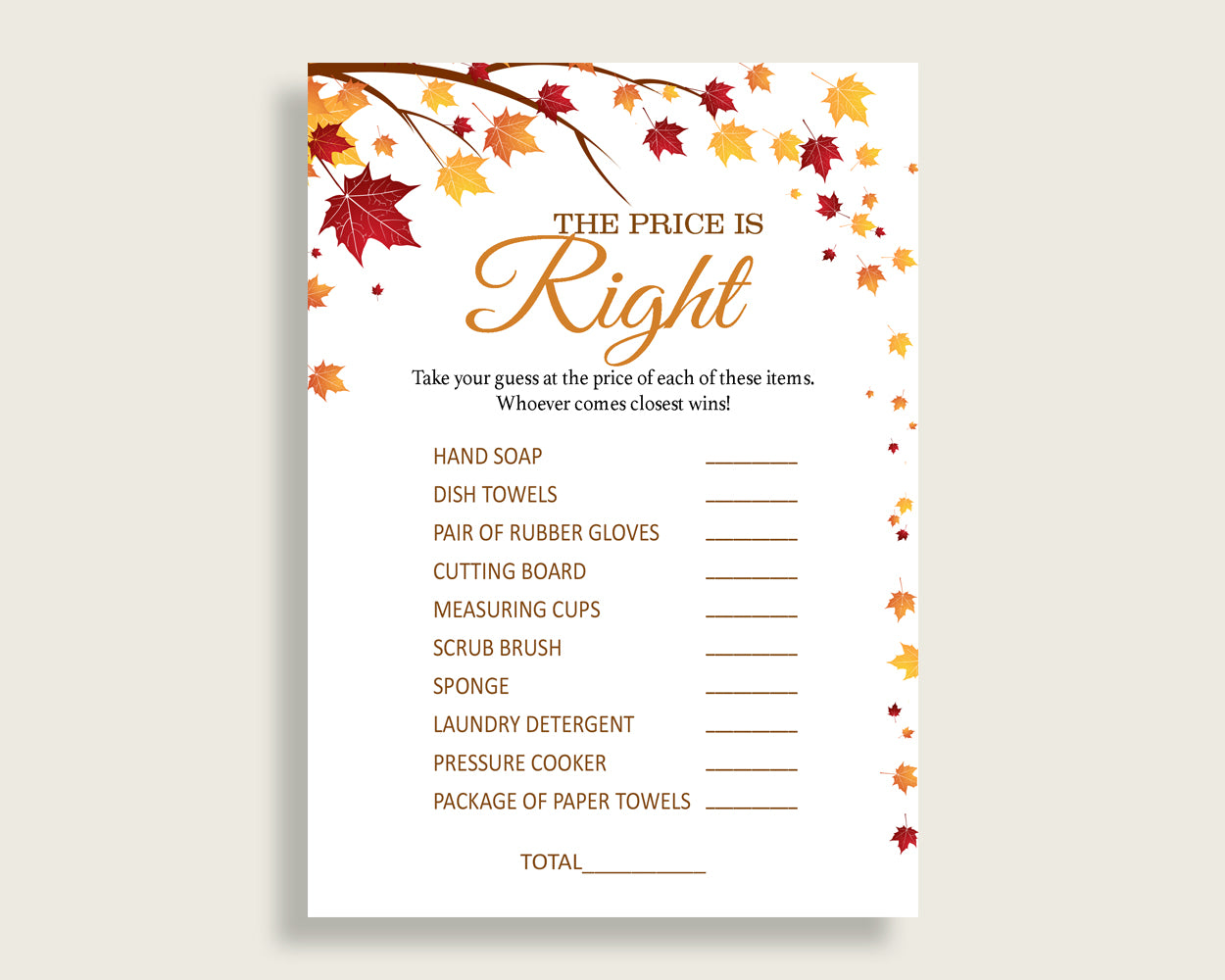 Price Is Right Bridal Shower Price Is Right Fall Bridal Shower Price Is Right Bridal Shower Autumn Price Is Right Brown Yellow YCZ2S