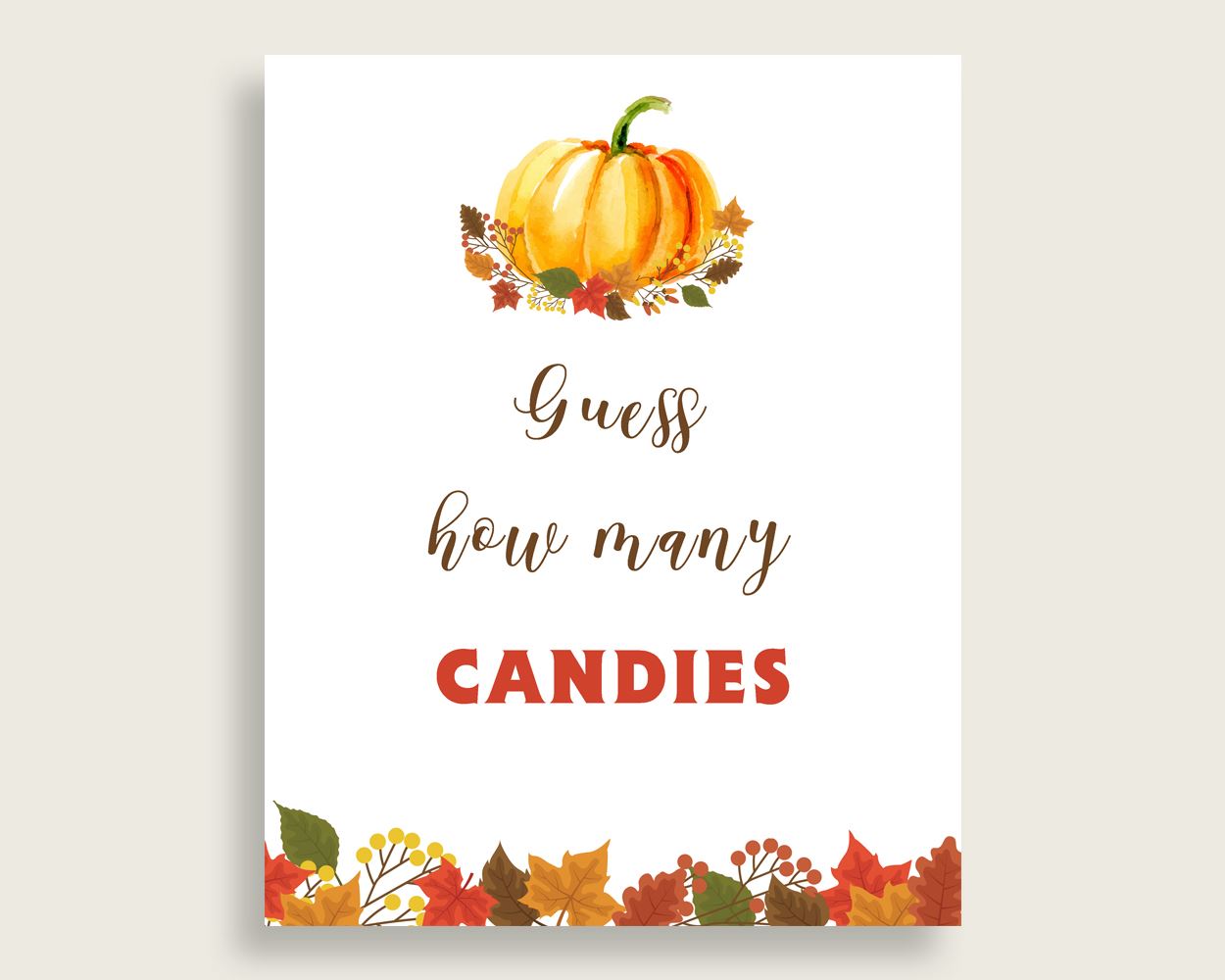Candy Guessing Baby Shower Candy Guessing Fall Baby Shower Candy Guessing Baby Shower Pumpkin Candy Guessing Orange Brown prints party BPK3D - Digital Product