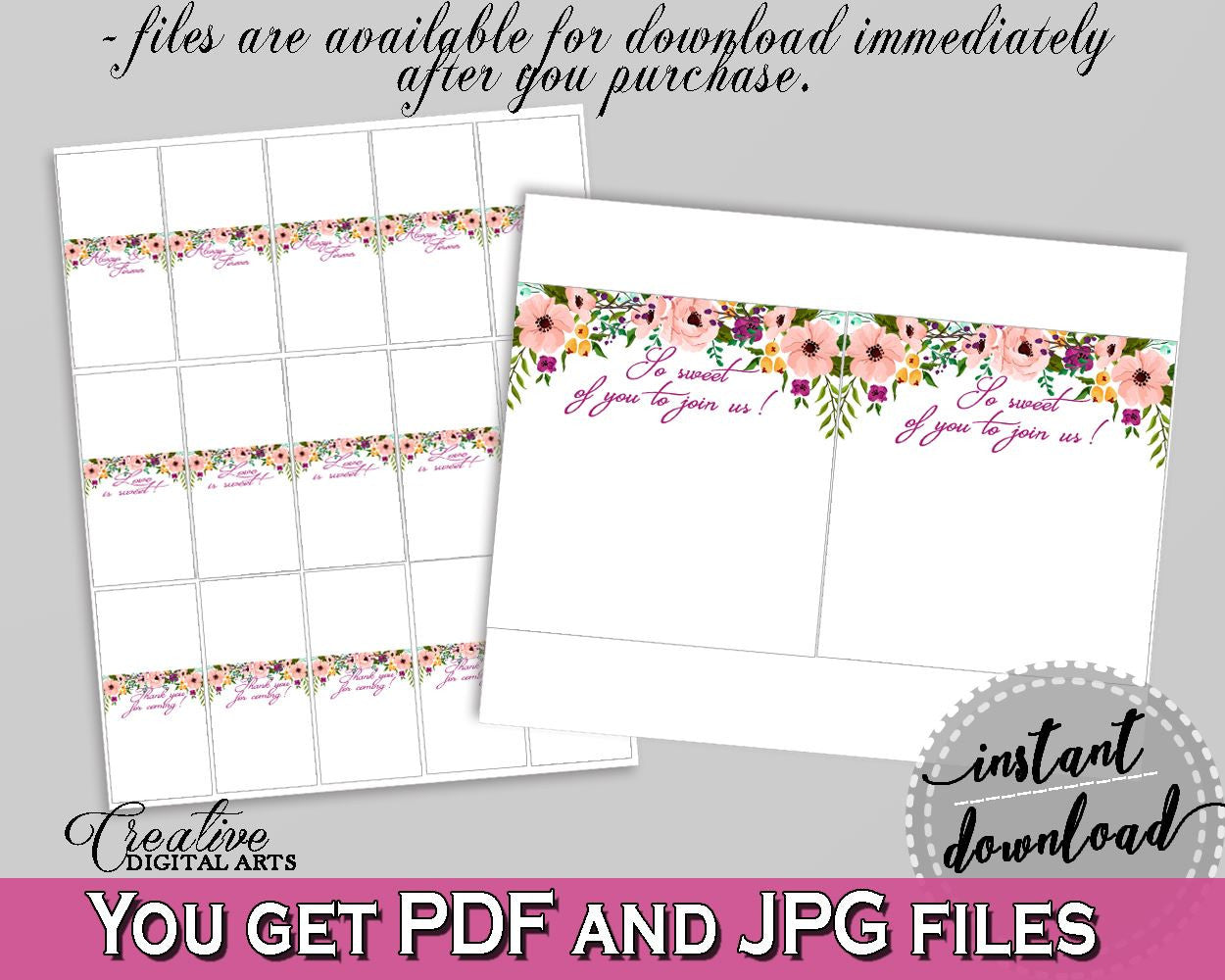 White And Pink Watercolor Flowers Bridal Shower Theme: Hershey Mini And Standard Wrappers - whimsical, shower activity, party plan - 9GOY4 - Digital Product