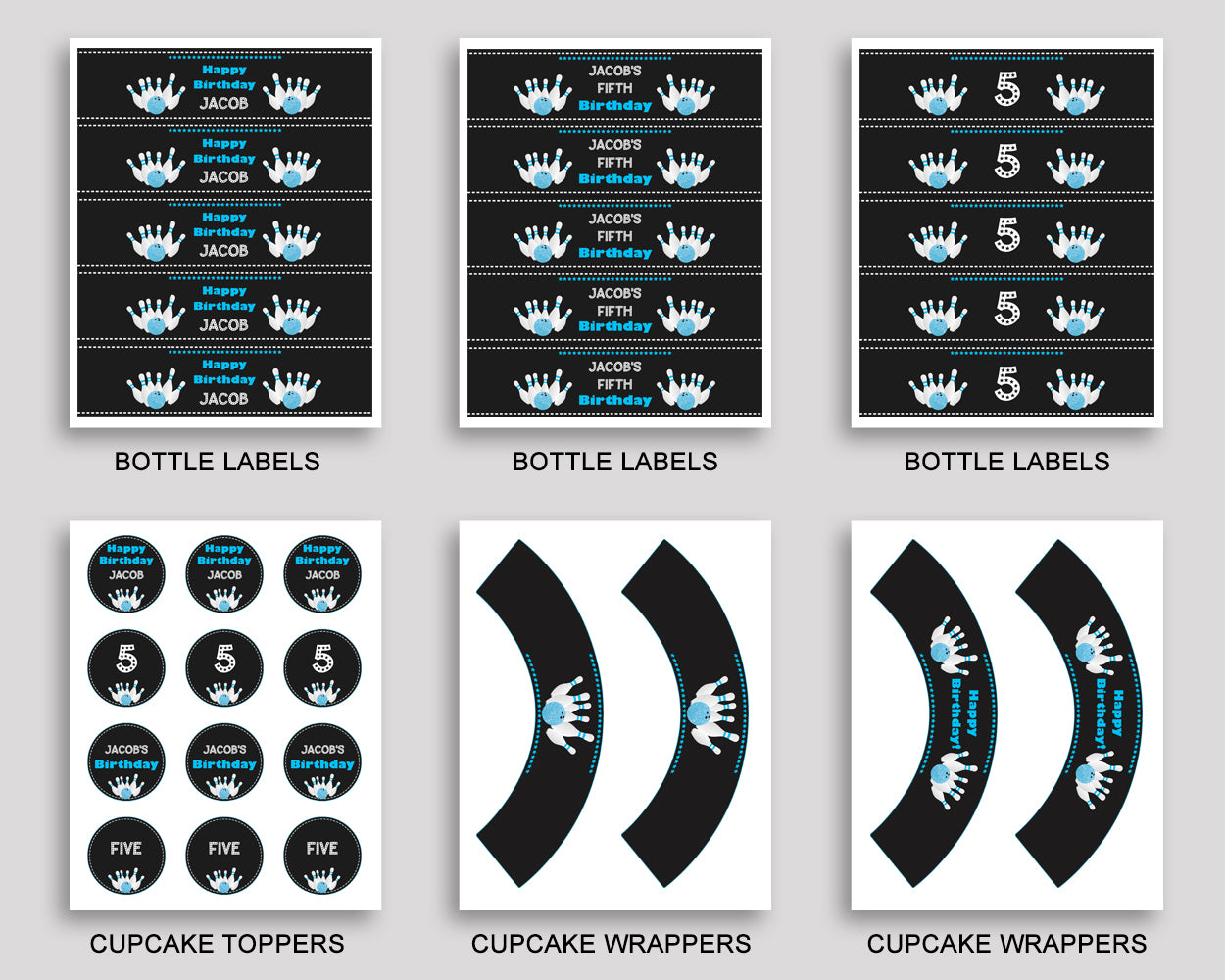 Bowling Birthday Decor Bowling Editable Pack Black Blue Party Decoration Bowling Birthday Decoration Boy 5DVSP