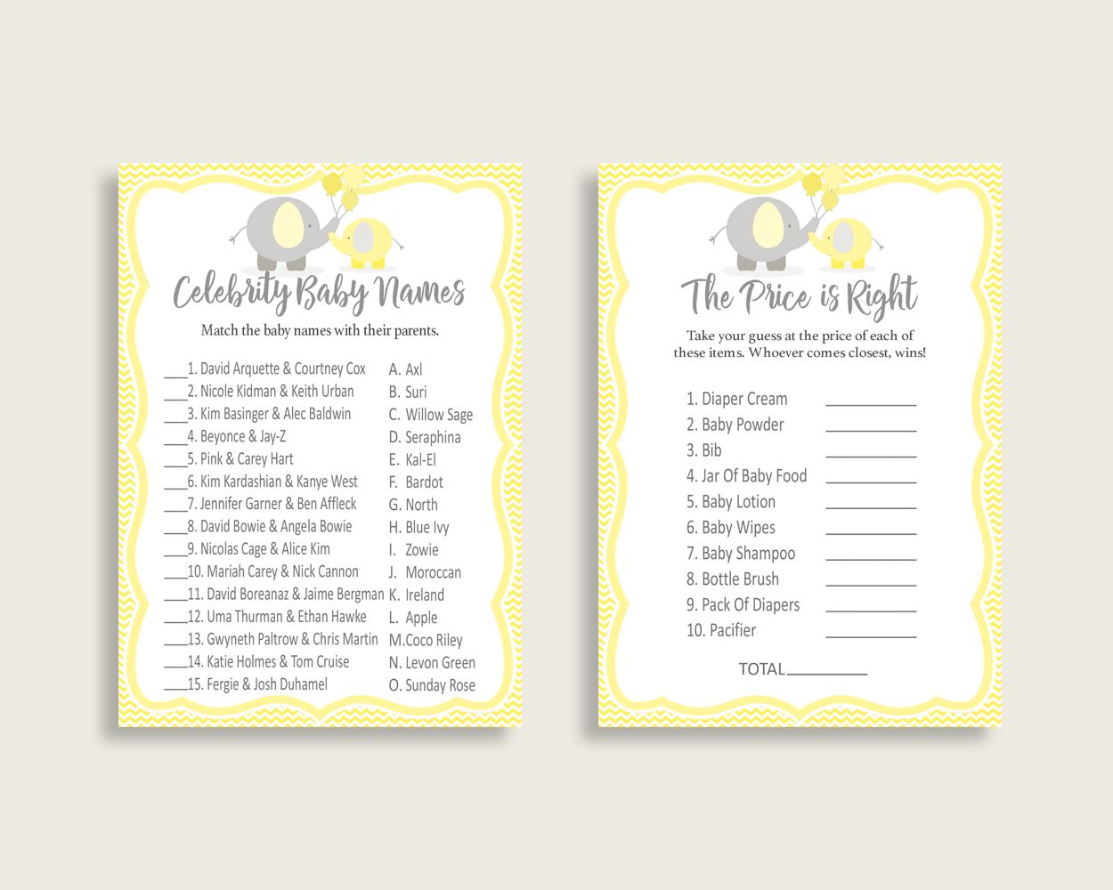 Games Baby Shower Games Yellow Baby Shower Games Baby Shower Elephant Games Yellow Gray party organizing printables party decor party W6ZPZ