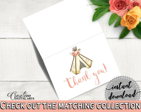 Thank You Card Bridal Shower Thank You Card Tribal Bridal Shower Thank You Card Bridal Shower Tribal Thank You Card Pink Brown - 9ENSG - Digital Product