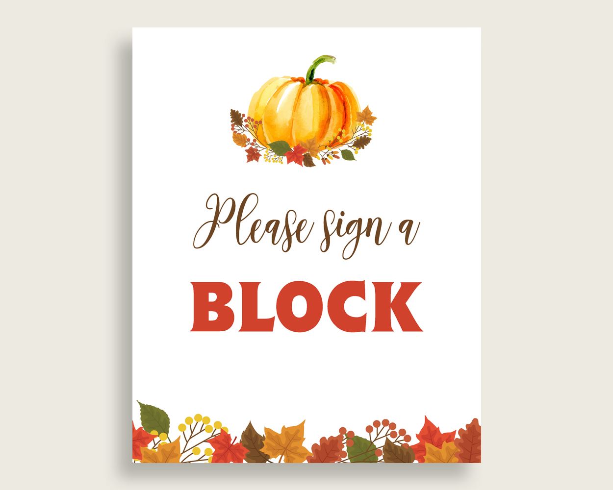 Sign A Block Baby Shower Decorate A Block Fall Pumpkin Baby Shower Sign A Block Baby Shower Fall Pumpkin Decorate A Block Orange Brown BPK3D - Digital Product