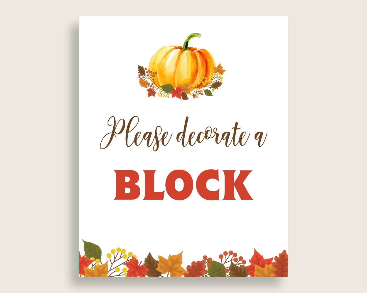 Sign A Block Baby Shower Decorate A Block Fall Pumpkin Baby Shower Sign A Block Baby Shower Fall Pumpkin Decorate A Block Orange Brown BPK3D - Digital Product