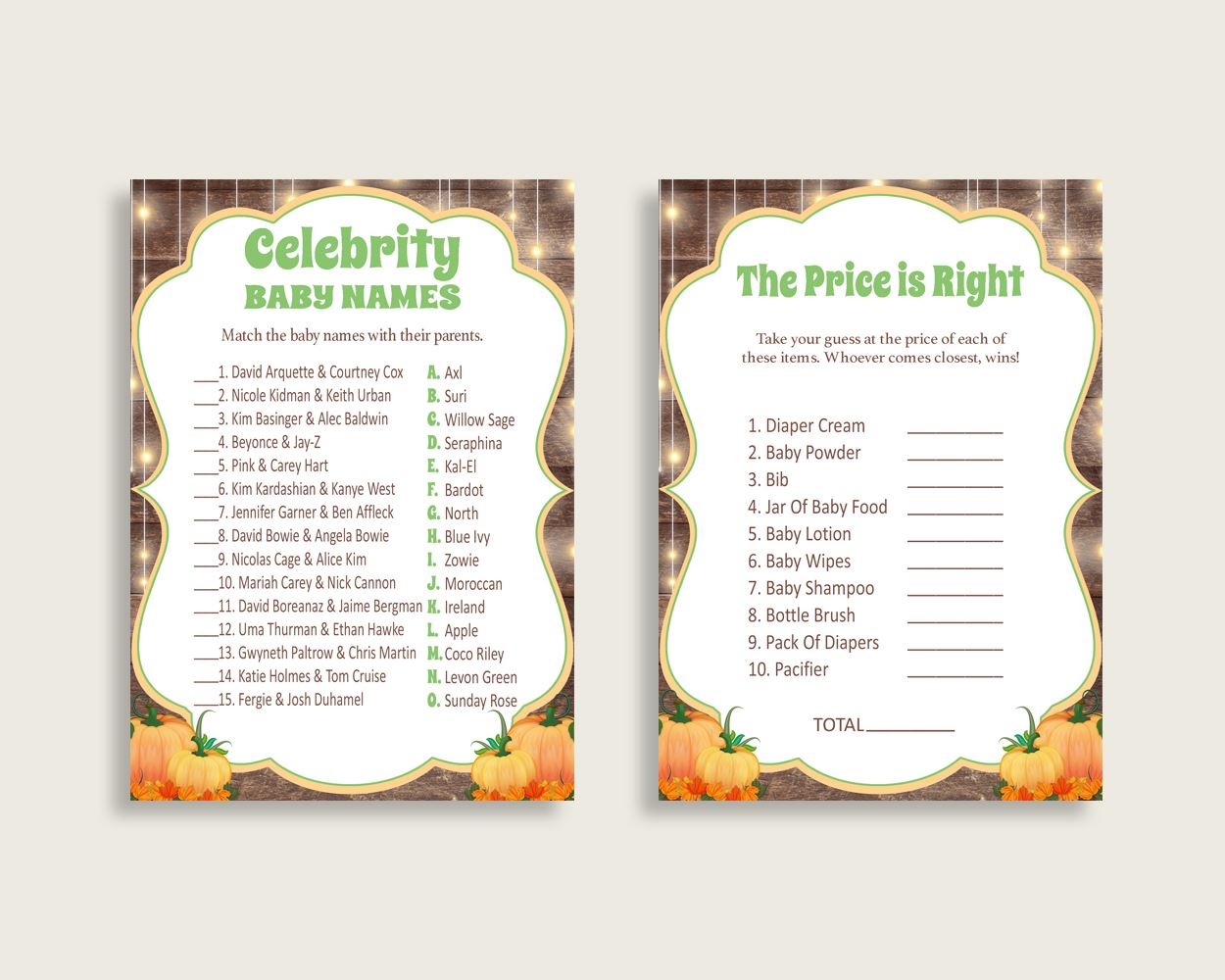 Games Baby Shower Games Autumn Baby Shower Games Baby Shower Autumn Games Brown Orange party décor customizable files party stuff 0QDR3 - Digital Product