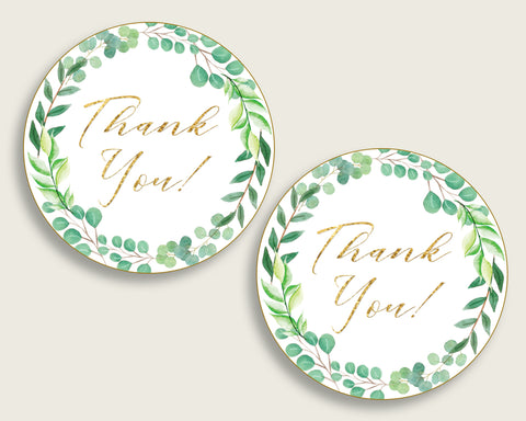Greenery Baby Shower Round Thank You Tags 2 inch Printable, Green Gold Favor Gift Tags, Gender Neutral Shower Hang Tags Labels Y8X33