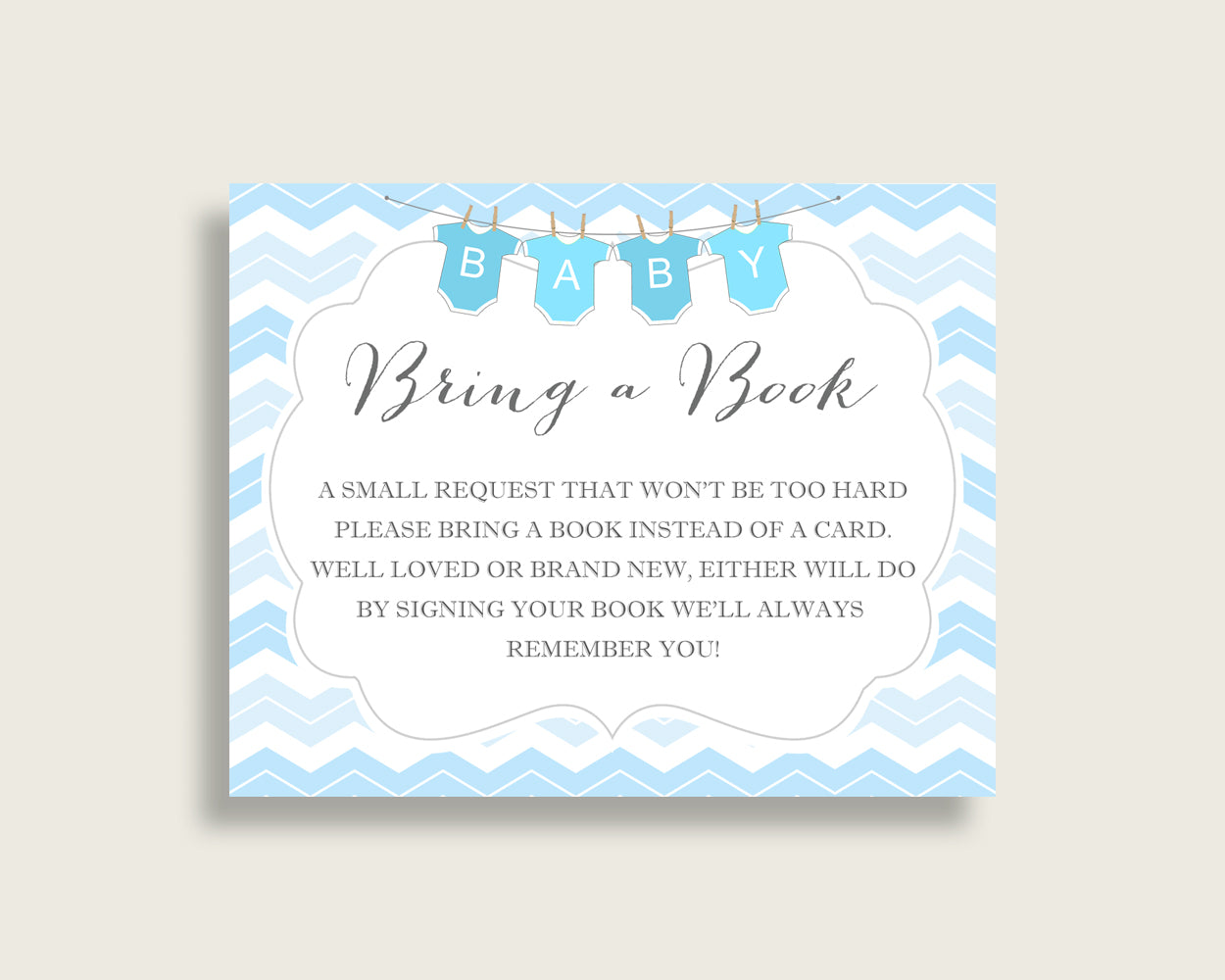 Chevron Baby Shower Bring A Book Insert Printable, Boy Blue White Book Request, Chevron Books For Baby, Book Instead Of Card, Popular cbl01