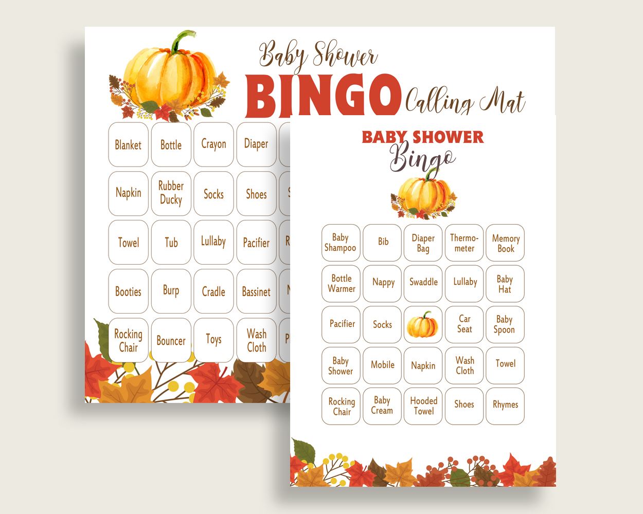 Bingo Baby Shower Bingo Fall Baby Shower Bingo Baby Shower Pumpkin Bingo Orange Brown party supplies printable files prints BPK3D - Digital Product
