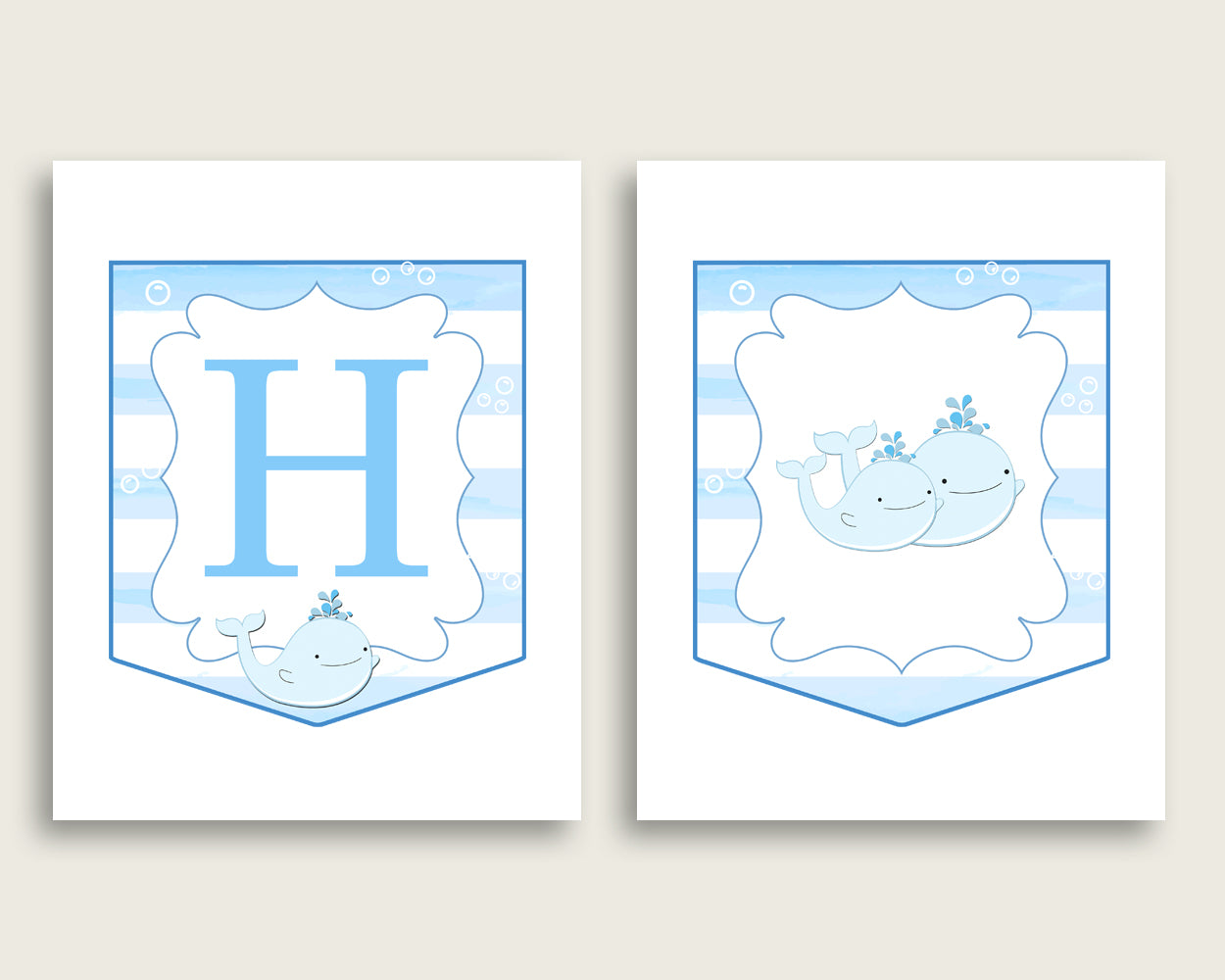 Whale Baby Shower Banner All Letters, Birthday Party Banner Printable A-Z, Blue White Banner Decoration Letters Boy, Light Blue wbl01