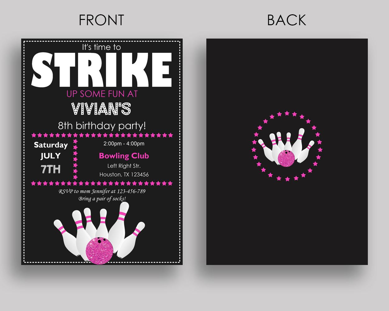 Bowling Birthday Invitation Bowling Birthday Party Invitation Bowling Birthday Party Bowling Invitation Girl bowl cones, strike WYP5V - Digital Product