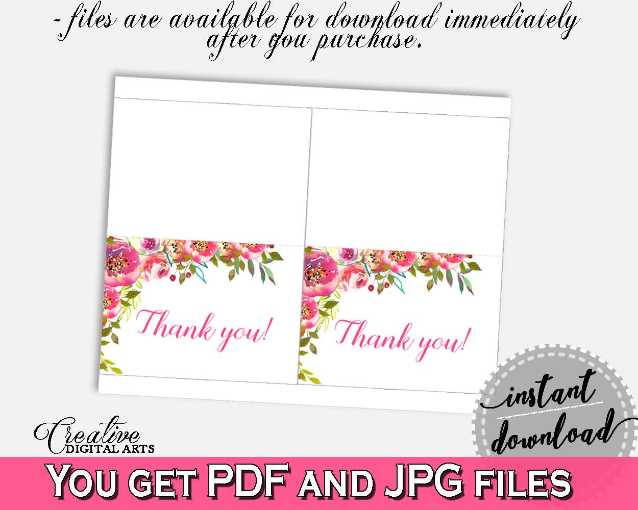 Thank You Card Bridal Shower Thank You Card Spring Flowers Bridal Shower Thank You Card Bridal Shower Spring Flowers Thank You Card UY5IG - Digital Product