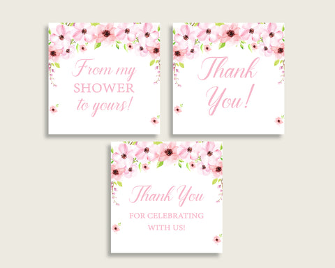 Flower Blush Baby Shower Square Thank You Tags 2 inch Printable, Pink Green Girl Shower Gift Tags, Hang Tags Labels, Instant Download VH1KL