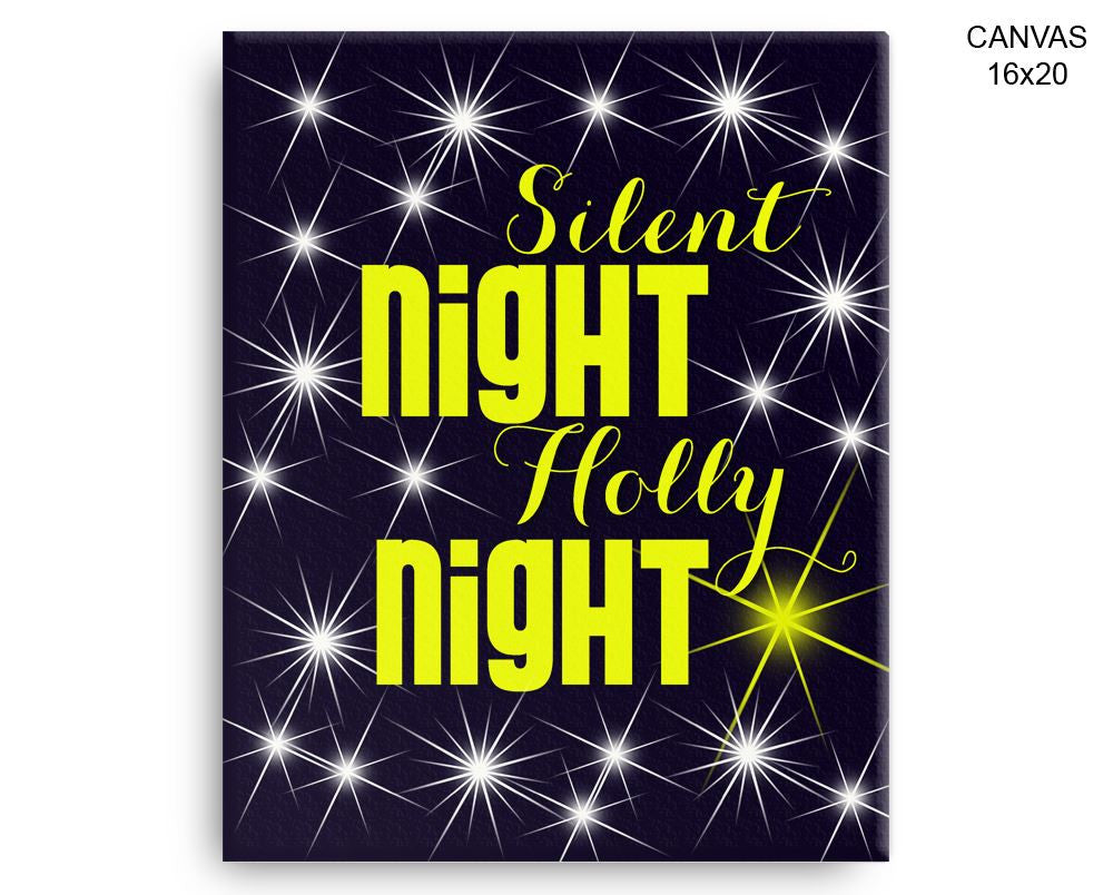 Silent Night Holly Night Print, Beautiful Wall Art with Frame and Canvas options available Decor