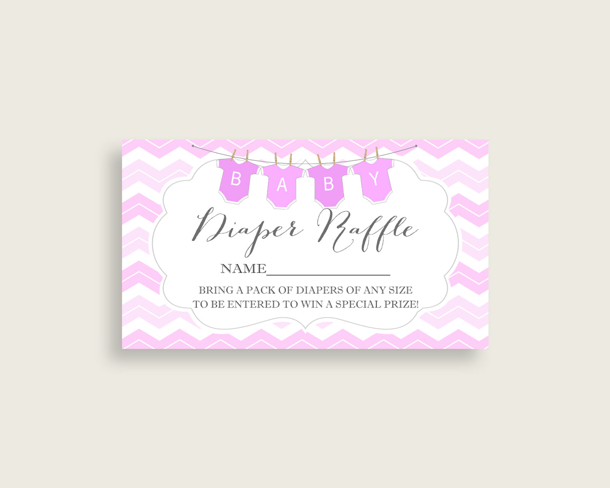 Chevron Baby Shower Diaper Raffle Tickets Game, Girl Pink White Diaper Raffle Card Insert and Sign Printable, Instant Download cp001