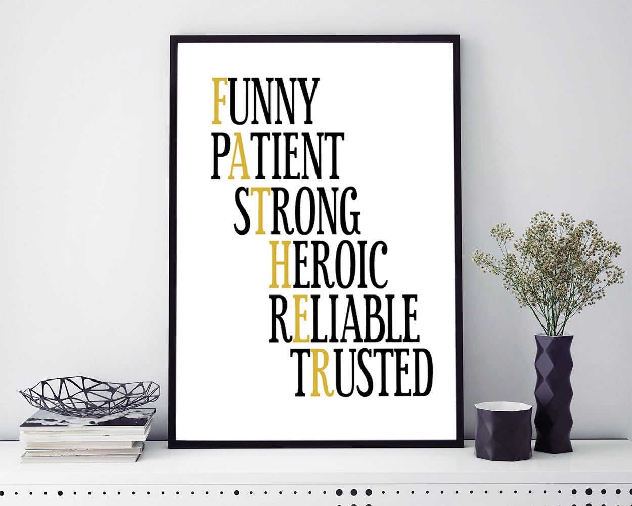 Wall Art Father Digital Print Father Poster Art Father Wall Art Print Father Wall Decor Father black and gold father gift typography - Digital Download
