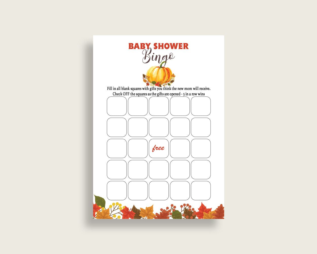 Bingo Baby Shower Bingo Fall Baby Shower Bingo Baby Shower Pumpkin Bingo Orange Brown party supplies printable files prints BPK3D - Digital Product