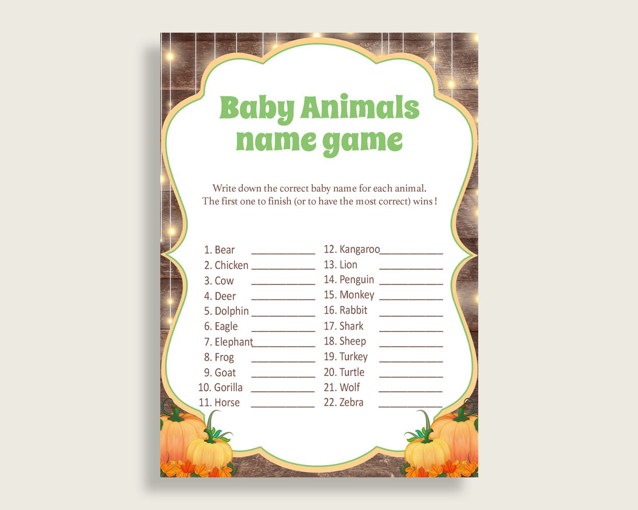 Baby Animal Names Baby Shower Baby Animal Names Autumn Baby Shower Baby Animal Names Baby Shower Autumn Baby Animal Names Brown Orange 0QDR3 - Digital Product