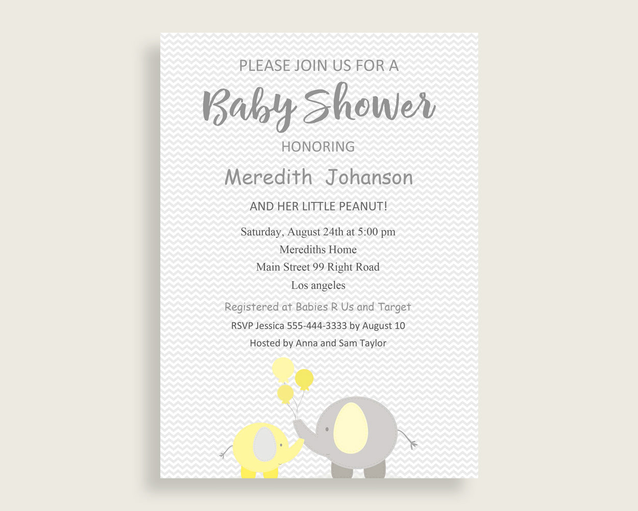 Invitation Baby Shower Invitation Yellow Baby Shower Invitation Baby Shower Elephant Invitation Yellow Gray pdf jpg party décor party W6ZPZ