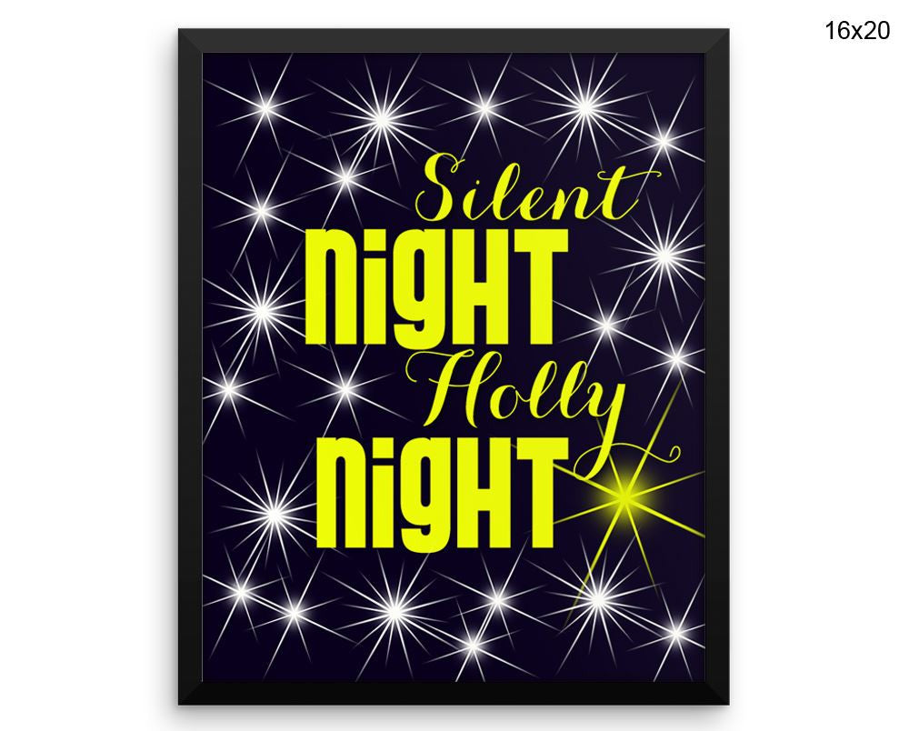 Silent Night Holly Night Print, Beautiful Wall Art with Frame and Canvas options available Decor