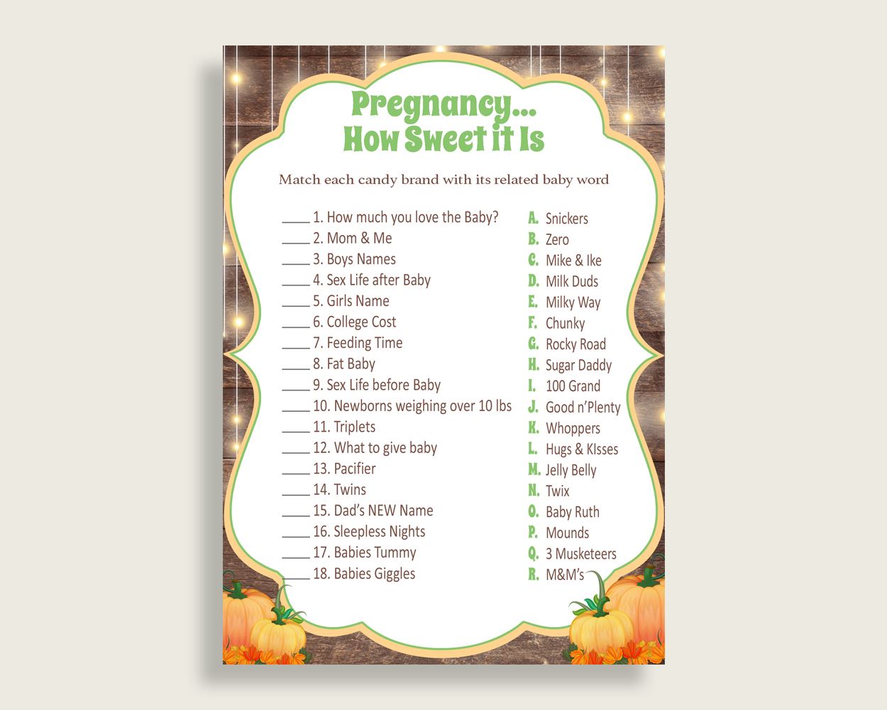 Candy Bar Game Baby Shower Candy Bar Game Autumn Baby Shower Candy Bar Game Baby Shower Autumn Candy Bar Game Brown Orange prints 0QDR3 - Digital Product