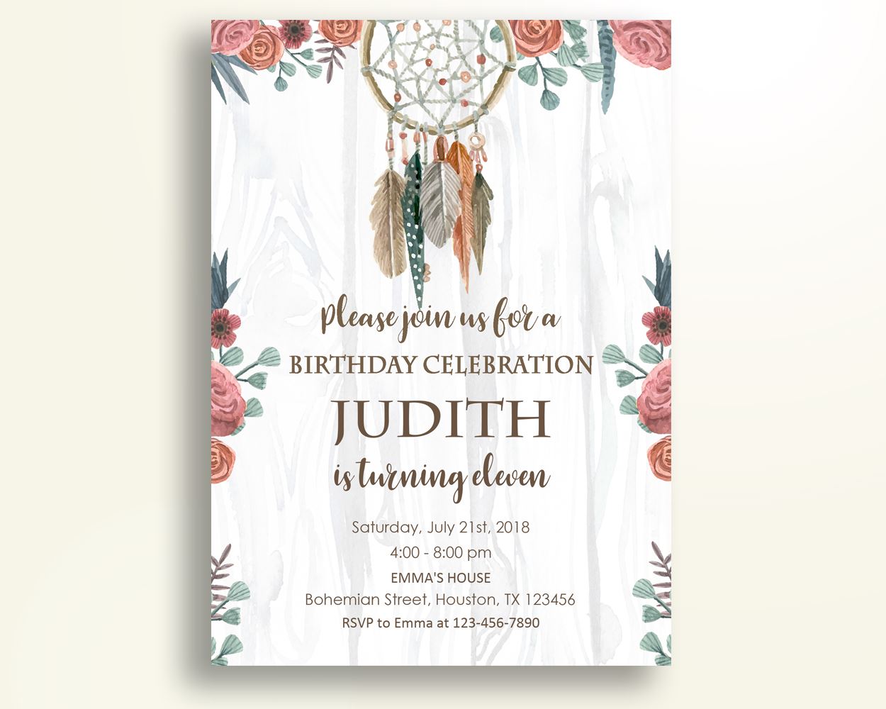 Boho Birthday Invitation Dreamcatcher Birthday Party Invitation Boho Birthday Party Dreamcatcher Invitation Girl instant download WNJR9 - Digital Product