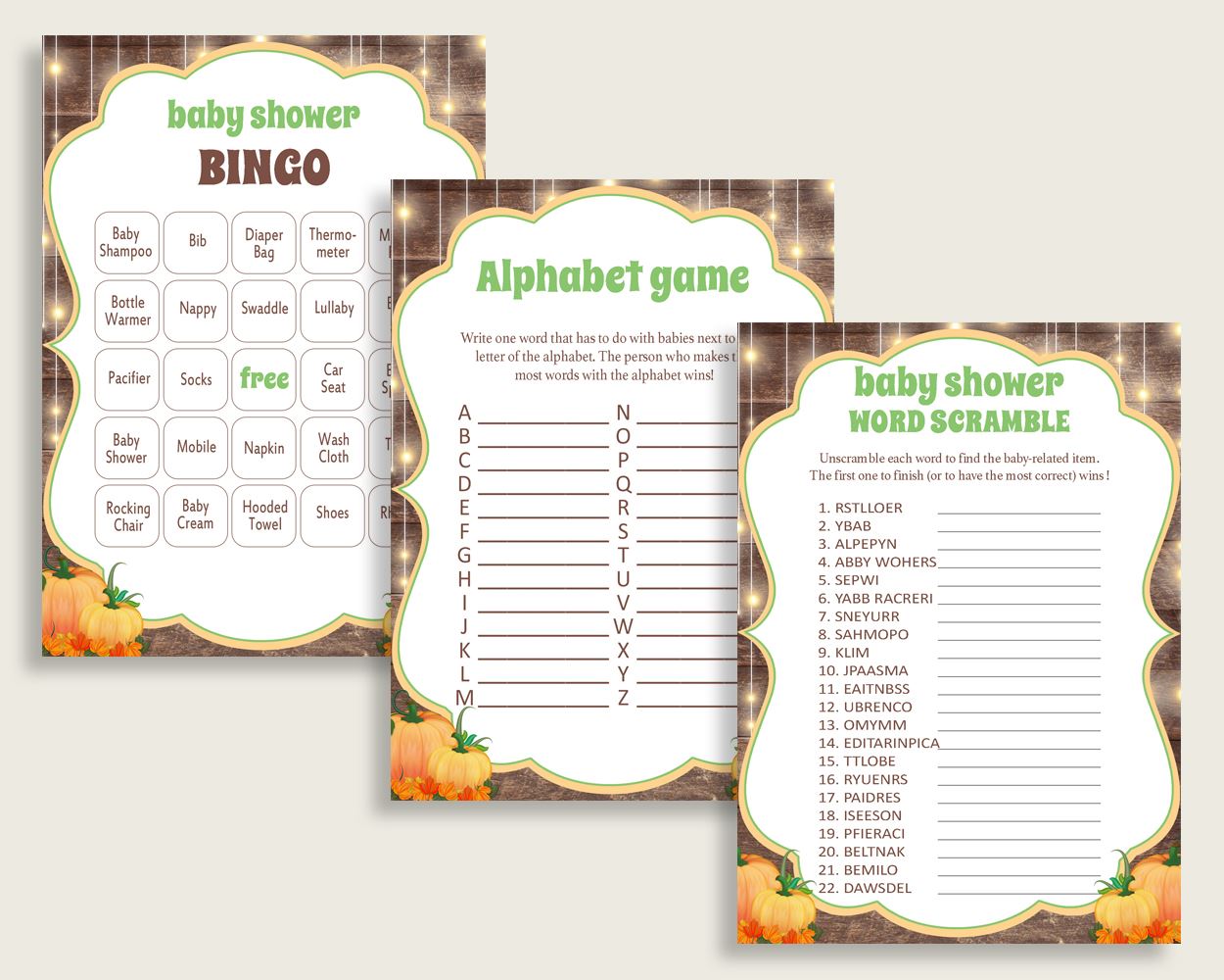 Games Baby Shower Games Autumn Baby Shower Games Baby Shower Autumn Games Brown Orange party décor customizable files party stuff 0QDR3 - Digital Product