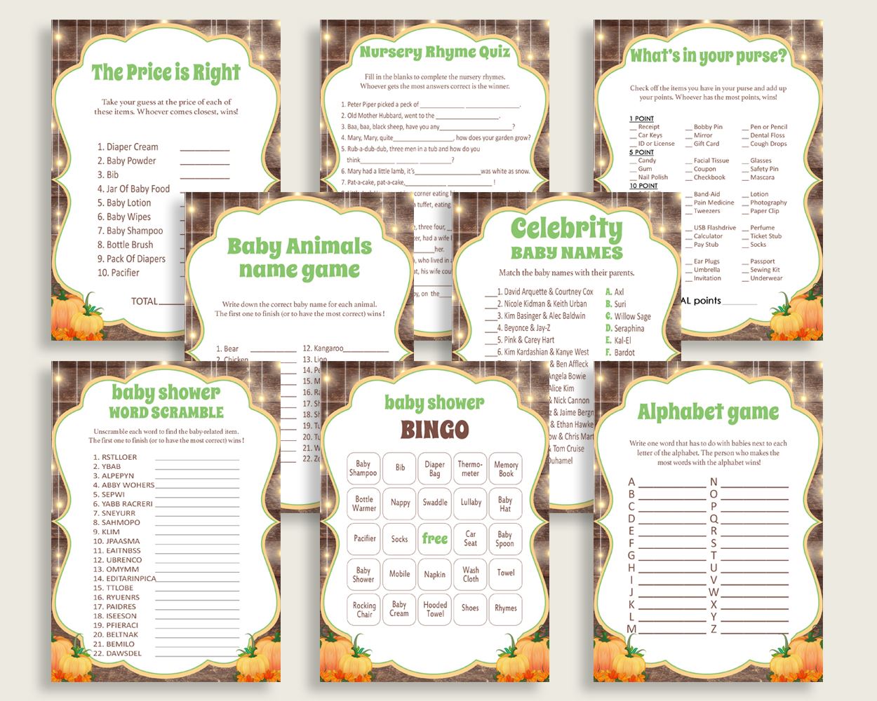 Games Baby Shower Games Autumn Baby Shower Games Baby Shower Autumn Games Brown Orange party décor customizable files party stuff 0QDR3 - Digital Product