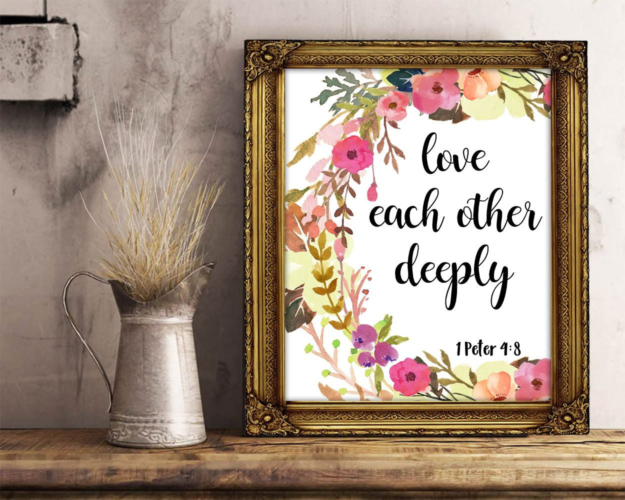Wall Decor Bible Printable Scripture Prints Bible Sign Scripture Printable Art Bible love each other love deeply christian art 1 peter 4 8 - Digital Download