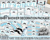 Blue Gray Decoration Package, Baby Shower Decoration Package, Mustache Baby Shower Decoration Package, Baby Shower Mustache Decoration 9P2QW - Digital Product