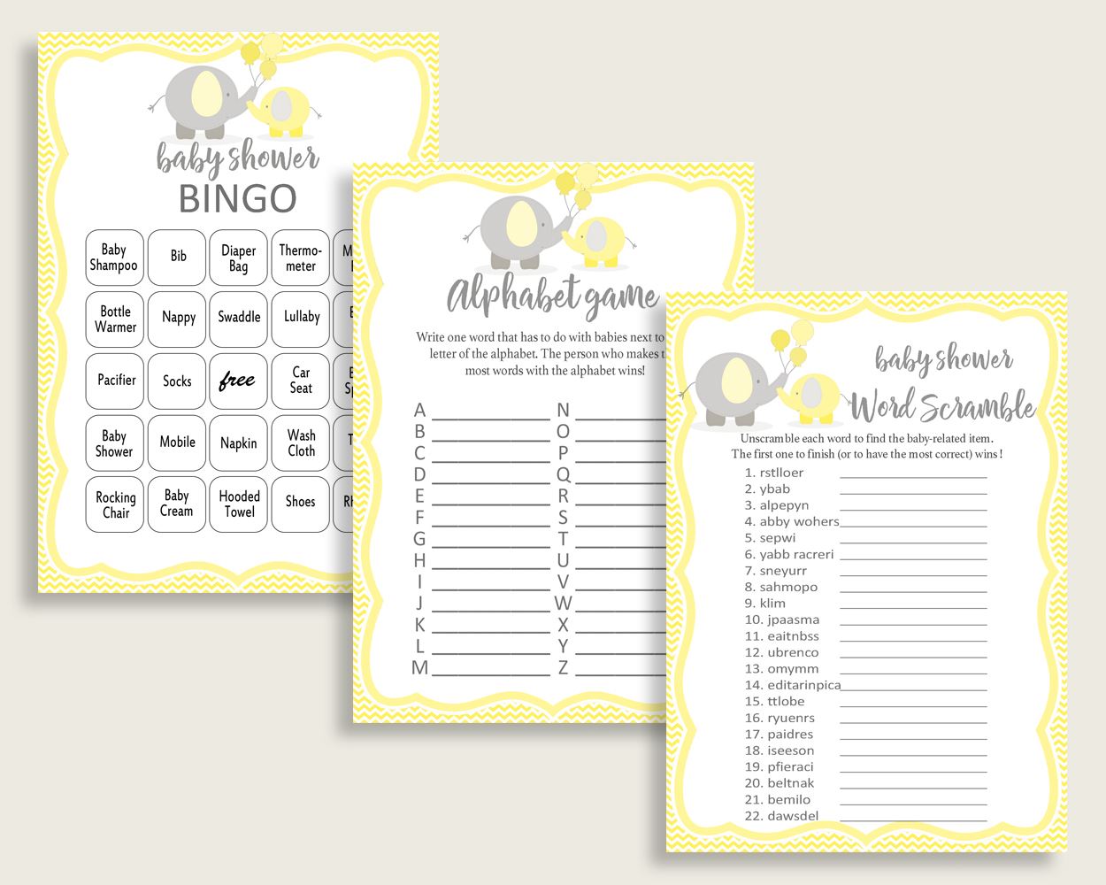 Games Baby Shower Games Yellow Baby Shower Games Baby Shower Elephant Games Yellow Gray party organizing printables party decor party W6ZPZ