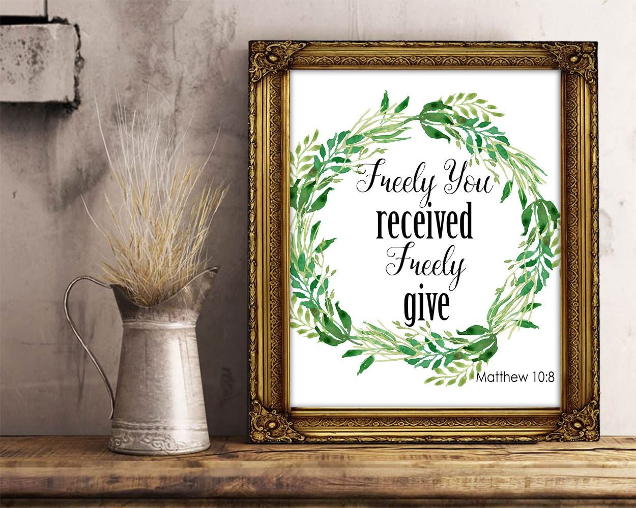 Wall Art Scripts Digital Print Matthew Poster Art Scripts Wall Art Print Matthew Wall Decor Scripts bible quote matthew 10 8 wreath green - Digital Download