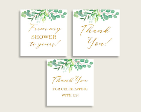 Greenery Baby Shower Square Thank You Tags 2 inch Printable, Green Gold Gender Neutral Shower Gift Tags, Hang Tags Labels, Instant Y8X33