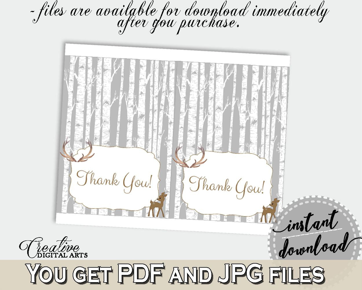 Thank You Card Baby Shower Thank You Card Deer Baby Shower Thank You Card Baby Shower Deer Thank You Card Gray Brown - Z20R3 - Digital Product