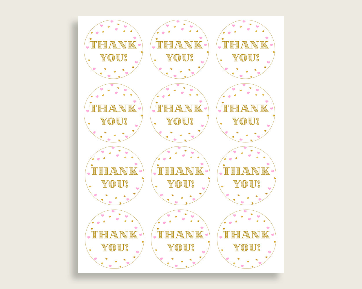 Favor Tags Baby Shower Favor Tags Hearts Baby Shower Favor Tags Baby Shower Hearts Favor Tags Pink Gold paper supplies party theme bsh01