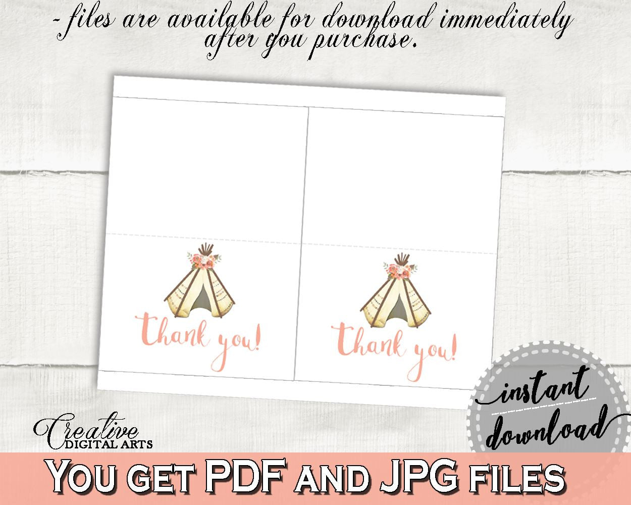 Thank You Card Bridal Shower Thank You Card Tribal Bridal Shower Thank You Card Bridal Shower Tribal Thank You Card Pink Brown - 9ENSG - Digital Product