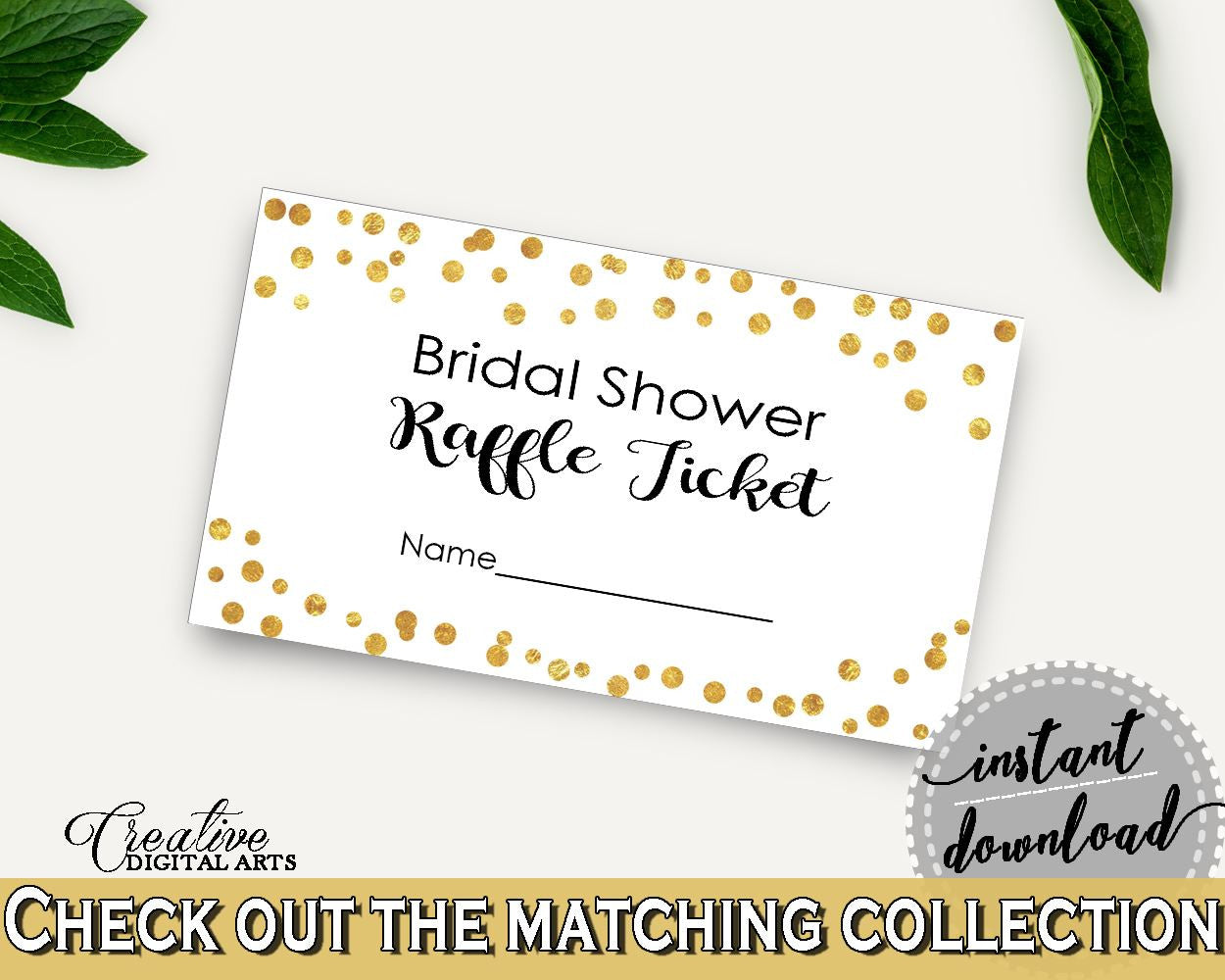 Raffle Ticket Bridal Shower Raffle Ticket Confetti Bridal Shower Raffle Ticket Bridal Shower Confetti Raffle Ticket Gold White party CZXE5 - Digital Product