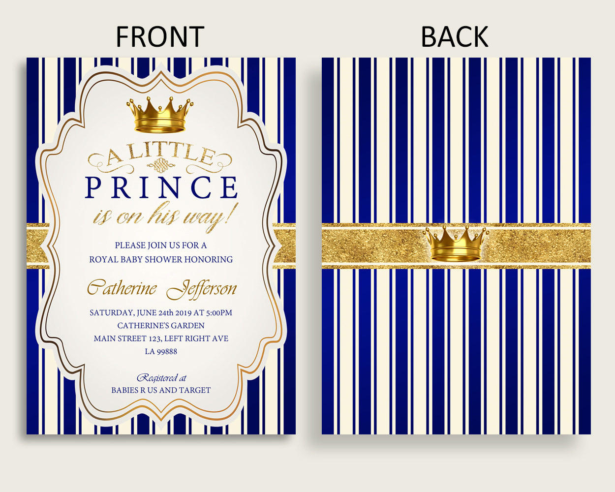 Royal Prince Baby Shower Invitations Printable, Digital Or Printed Invitation Baby Shower Boy, Editable Invitation Blue Gold Prince rp001
