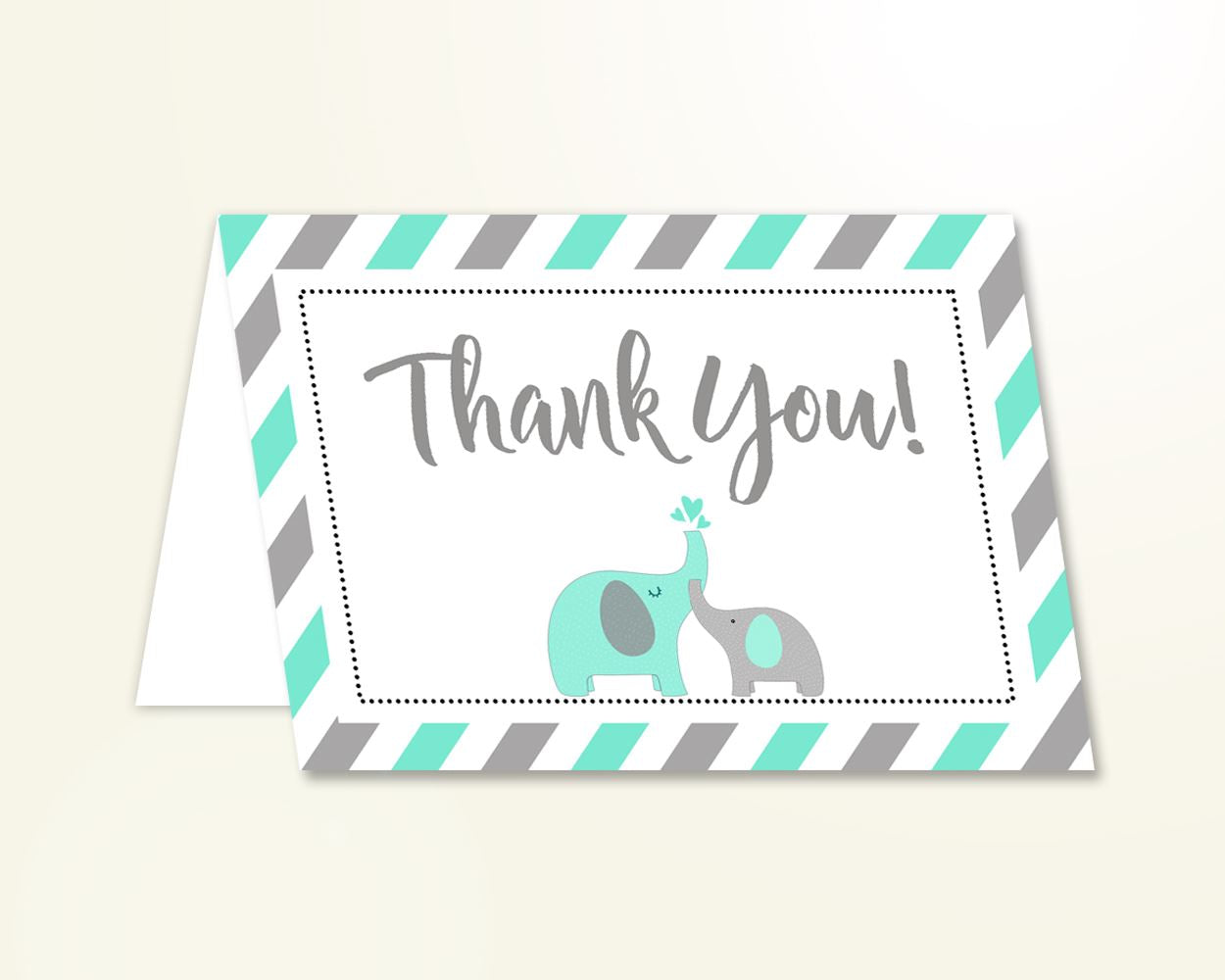 Thank You Card Baby Shower Thank You Card Turquoise Baby Shower Thank You Card Baby Shower Elephant Thank You Card Green Gray prints 5DMNH - Digital Product