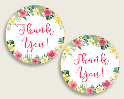 Hawaiian Baby Shower Round Thank You Tags 2 inch Printable, Pink Green Favor Gift Tags, Girl Shower Hang Tags Labels, Digital File 955MG