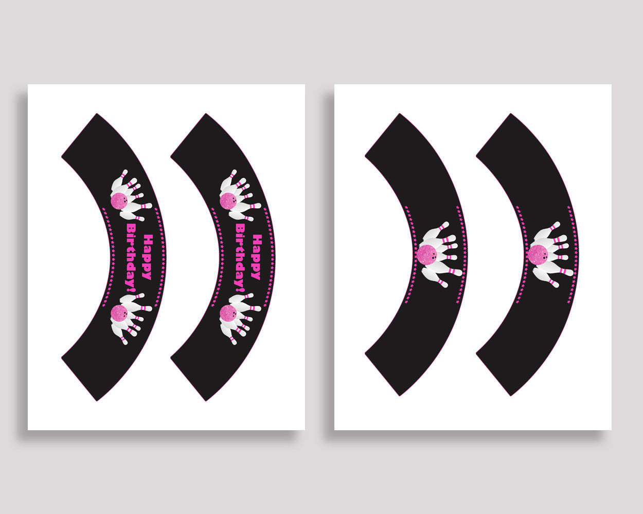 Bowling Birthday Cupcake Toppers, Bowling Birthday Cupcake Wrappers, Editable Pink Black Toppers Wrappers Girl, Digital Download, WYP5V