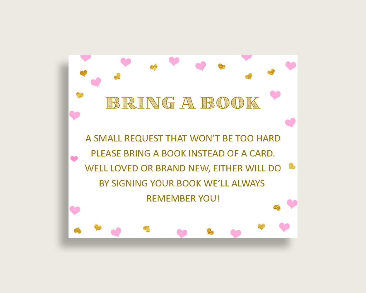 Bring A Book Baby Shower Bring A Book Hearts Baby Shower Bring A Book Baby Shower Hearts Bring A Book Pink Gold digital download bsh01