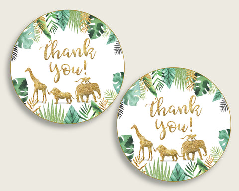 Jungle Baby Shower Round Thank You Tags 2 inch Printable, Gold Green Favor Gift Tags, Gender Neutral Shower Hang Tags Labels, Digital EJRED